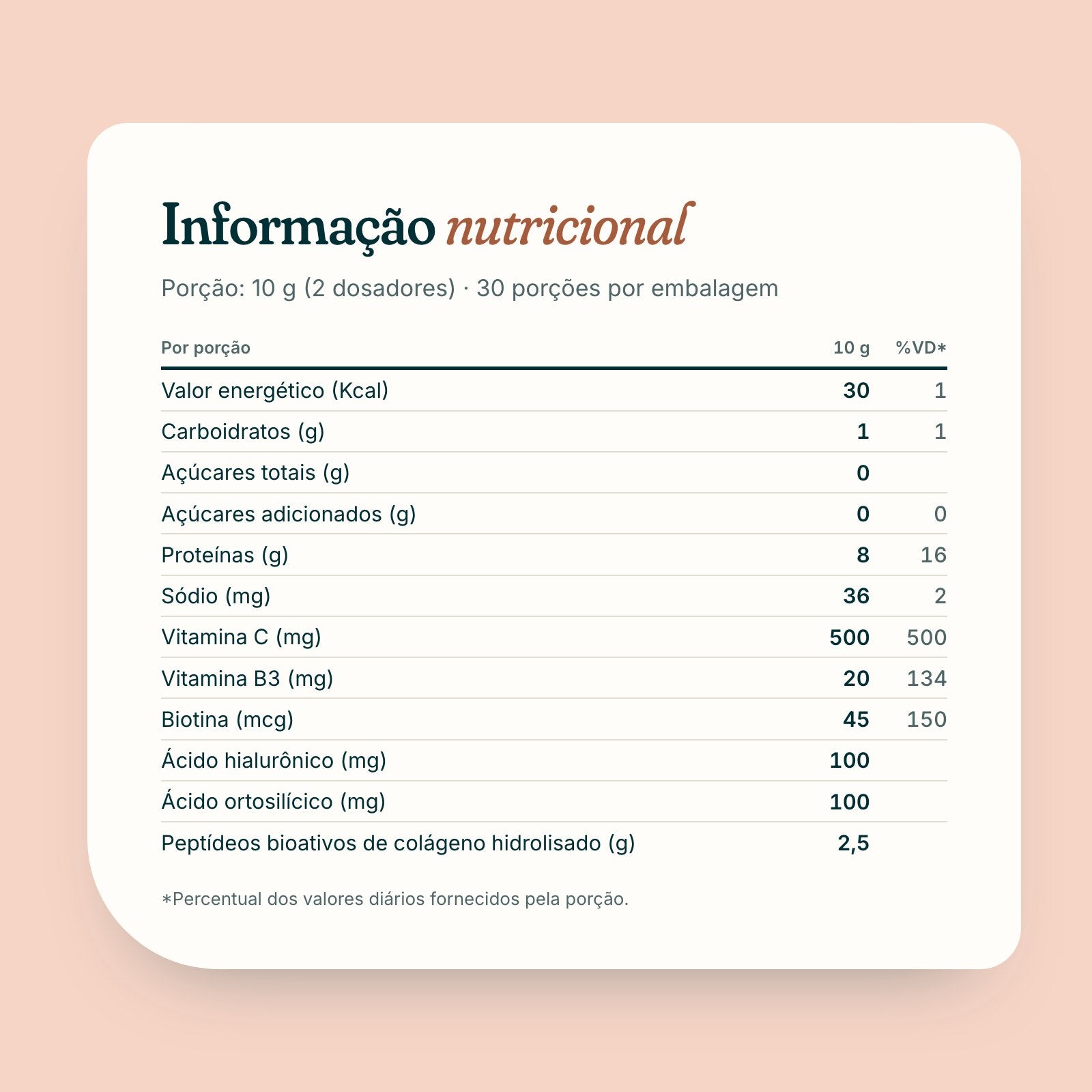 Tabela de informação nutricional de +BELEZA